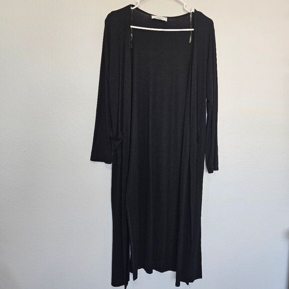NWOT CJLA | Ribbed Black Long Line Pocket Cardigan, Womens Large - Picture 1 of 4